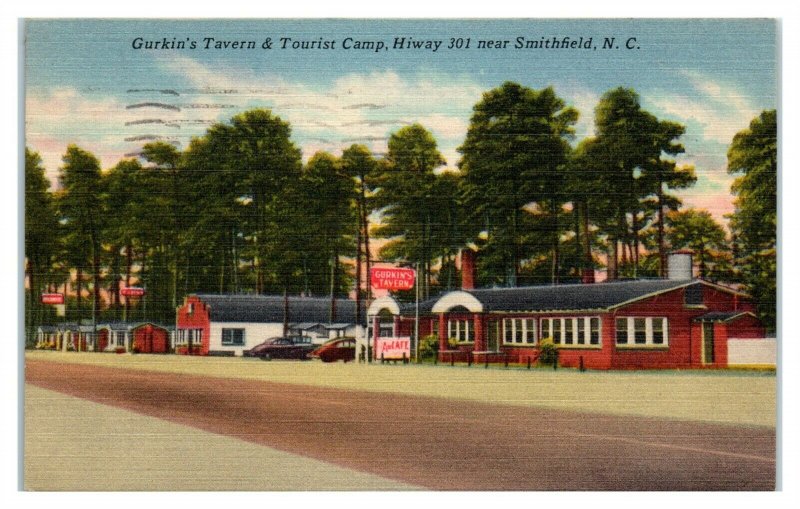 1950 Gurkin's Tavern & Tourist Camp near Smithfield, NC Postcard *6L(3)35