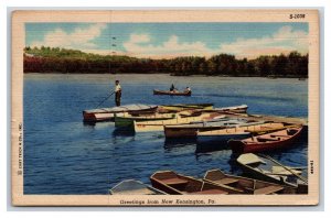 Generic Scenic Greetings Boats on Lake New Kensington PA Linen Postcard N20