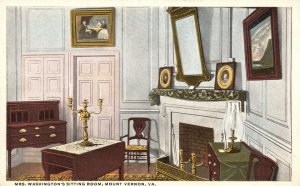 Vintage Postcard 1920's Mrs. Washington's Sitting Room Mount Vernon Virginia VA