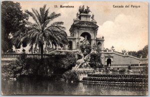 Barcelona Spain Cascada Del Parque Monument Fountain Palm Tree Castle Postcard