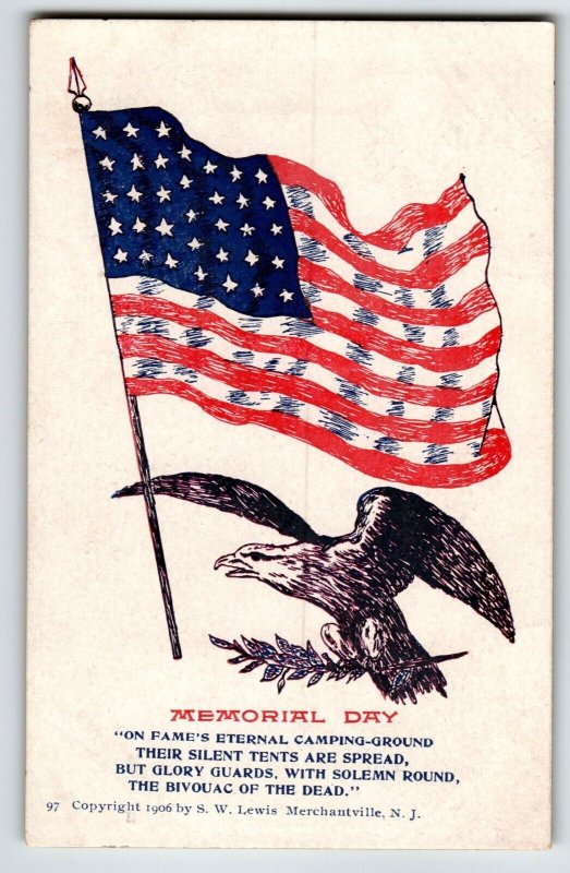 Memorial Decoration Day Postcard US Flag Eagle 1906 Undivided Back S W Lewis