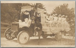 MOTHERS WE GIVE OUR BEST WWI RED CROSS TRUCK ANTIQUE REAL PHOTO POSTCARD RPPC