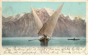 Navigation themed vintage postcard Switzerland Lake Geneva boat sailing 1905