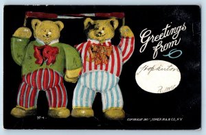 Hopkinton Iowa IA Postcard Greetings Embossed Teddy Bears Scene c1910's Antique