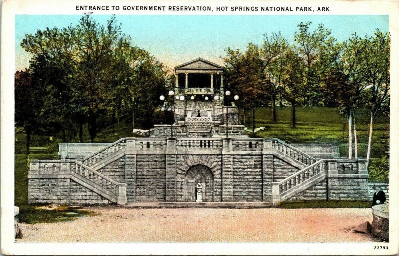 Government Reservation Hot Springs National Park Arkansas AR WB Postcard VTG 