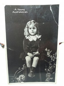 Portrait Photo of a Young Australasian Australian Child Vintage Postcard 1913