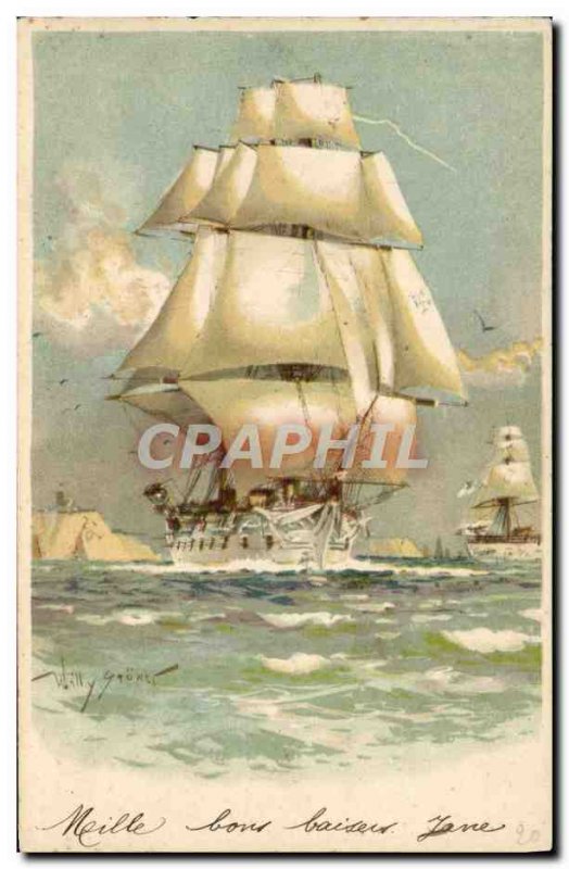 Postcard Old Boat Sailboat Willy Gruner