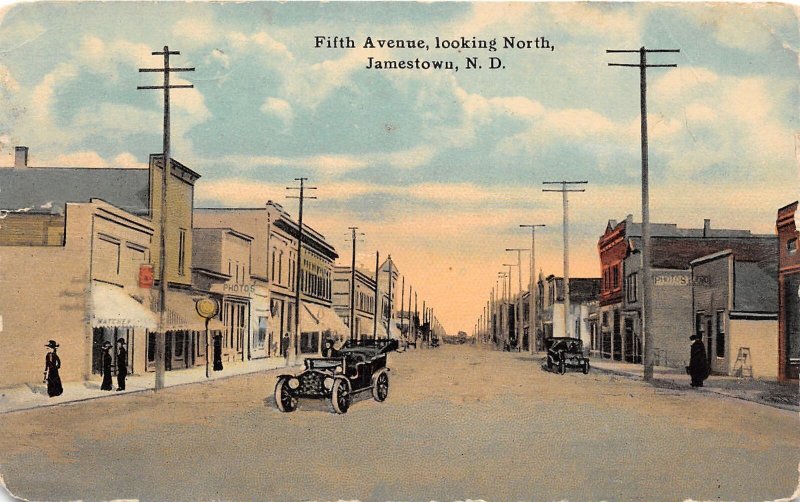 J35/ Jamestown North Dakota Postcard c1910 5th Avenue North Stores Auto  272