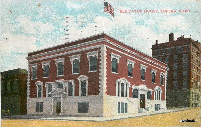 1910 TOPEKA KANSAS Elk's Club House postcard 642 Flag