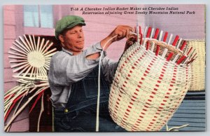Asheville NC~Cherokee Basket Maker Great Smoky Mountains Nat'l Park~Vtg Linen PC