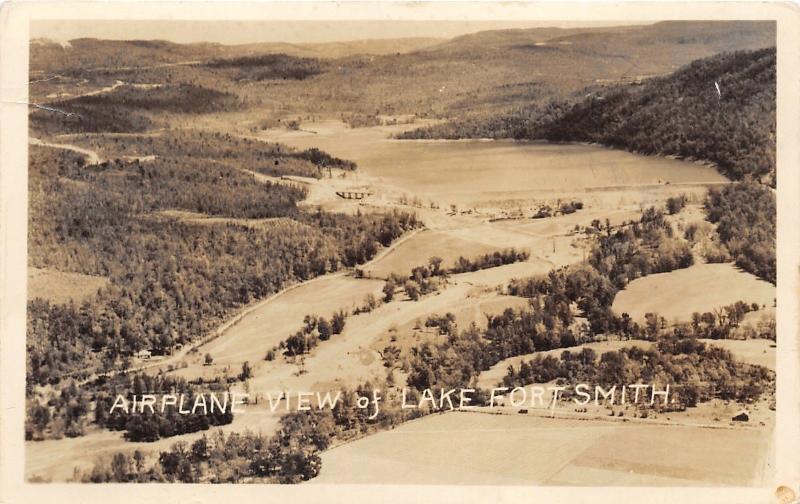 Mountainburg Arkansas~Lake Fort Smith Airplane View~RPPC~RPO Railroad Postmark