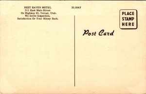 Linen Postcard Rest Haven Motel 311 East Main Street Highway 40 in Vernal, Utah