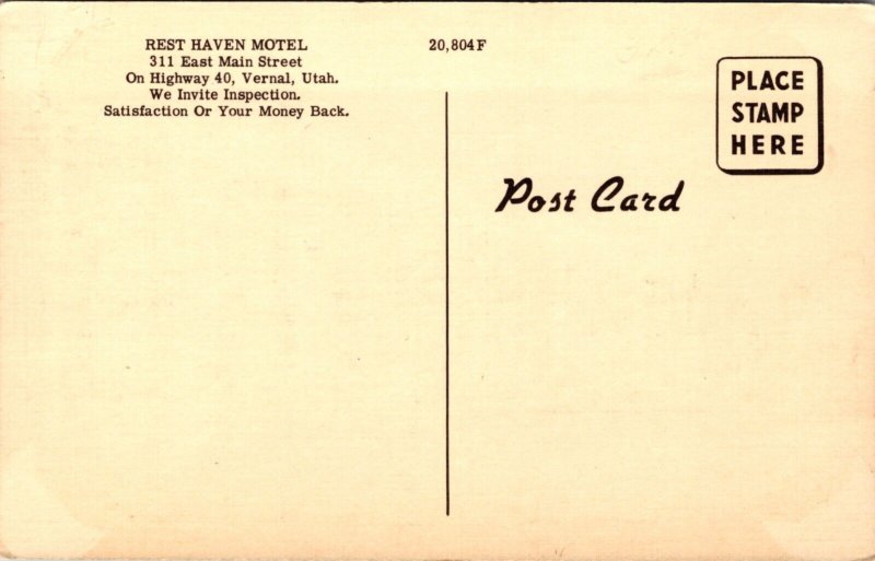 Linen Postcard Rest Haven Motel 311 East Main Street Highway 40 in Vernal, Utah