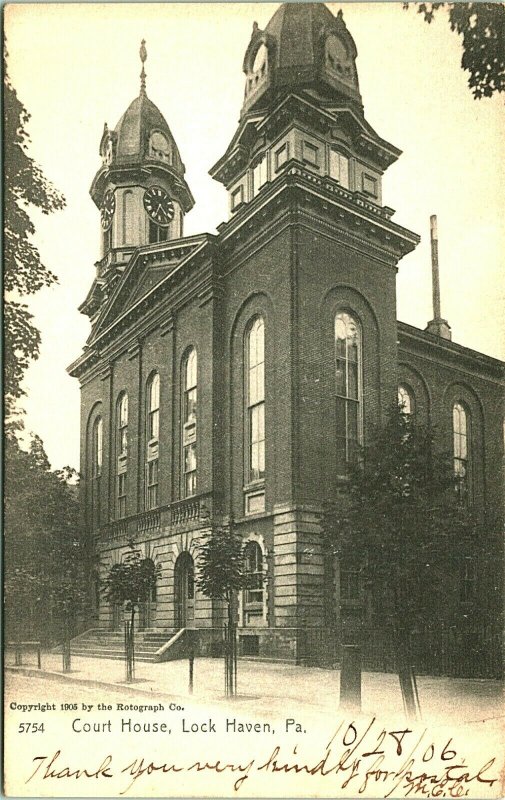 Clinton County Court House Lock Haven PA Pennsylvania Postcard UNP Rotograph Co