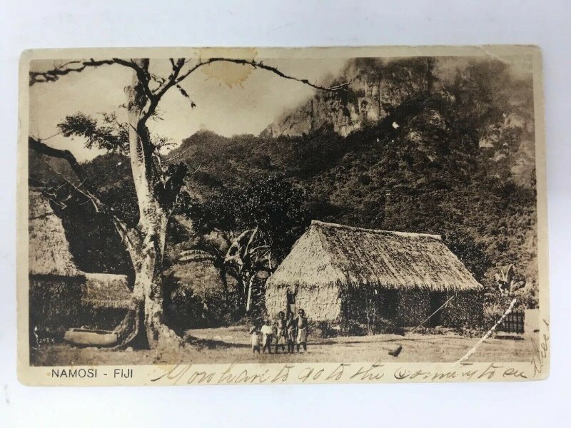 Namosi Fiji Postcard Real Photo RPPC Children Standing in Front of Hut