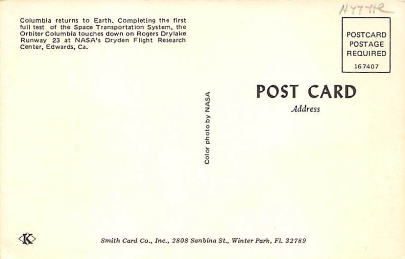 Columbia returns to earth Airplane Unused 