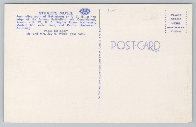 Gettysburg Pennsylvania~Stuarts Motel~Vintage Postcard