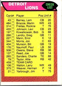 1976 Topps Football Card Detroit Lions Checklist sk4613