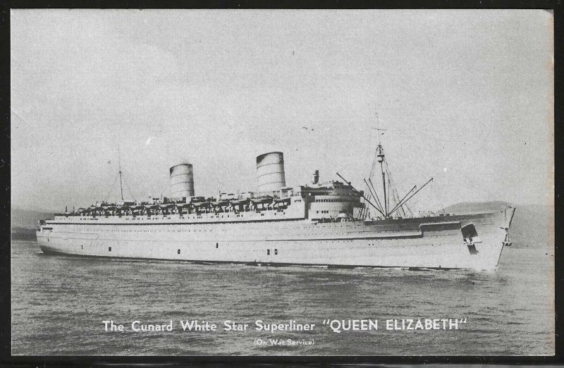 The Cunard White Star Superliner Queen Elizabeth,  Early Postcard, Unused