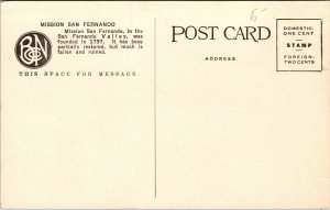 Vtg 1910s Mission San Fernando California CA Unused Postcard