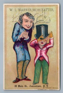 JAMESTOWN NY WARNER CITY HATTER ADVERTISING ANTIQUE VICTORIAN TRADE CARD JUDAICA