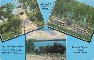 Abilene Texas~Abilene State Park~Lake~Shelter House~Picnic Area~1940s Postcard
