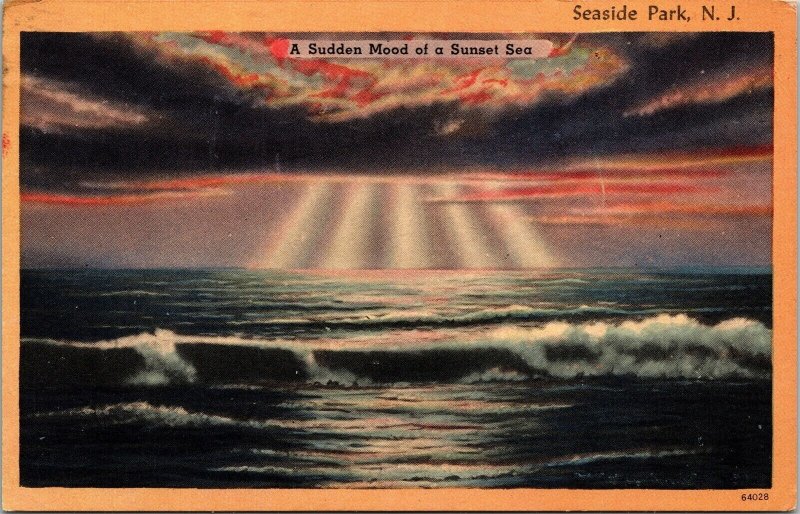 Sunset Sea Seaside Park NJ New Jersey VTG Postcard PM Cancel WOB Note 3c Stamp 