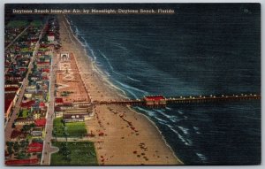 Vtg Florida FL Daytona Beach Aerial View by Moonlight Night View Linen Postcard