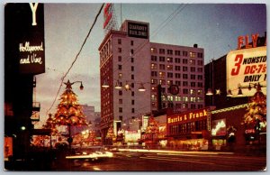 Vtg California CA Hollywood & Vine Street View Christmas Time 1950s Postcard