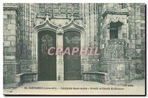 Postcard Old Guerande Loire Inf Collegiate Saint Aubin Portal and Chair Exter...