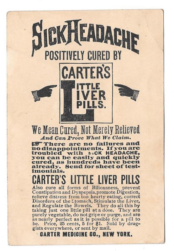 Victorian Trade Card Carters Little Liver Pills NY Patent Medicine Sick Headache