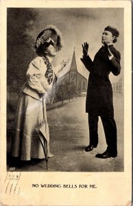 Bachelor to Church Lady, No Wedding Bells For Me c1909 Vintage Postcard O63