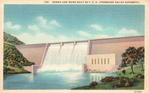 Vintage Postcard 1930's Norris Dam Being Built By Tennessee Valley Authority TN