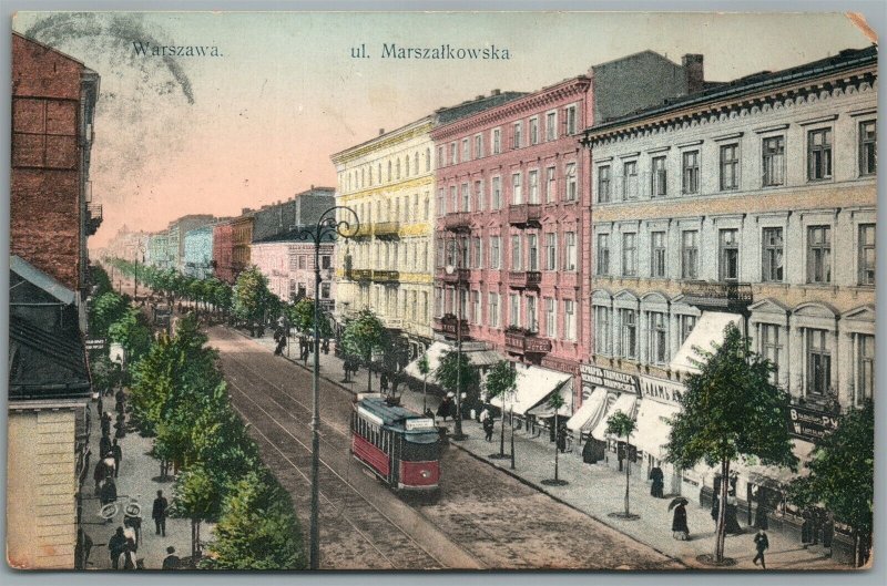 WARSAW POLAND WARSZAWA UL. MARSZALKOWSKA ANTIQUE POSTCARD