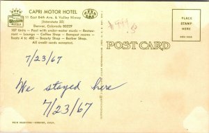 POSTCARD-CAPRI MOTOR HOTEL-DENVER, COLORADO AAA WESTERN AERIAL