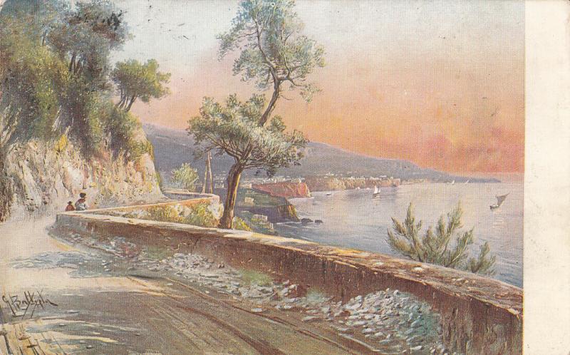 Artist signed early postcard panorama di Sorento Italy