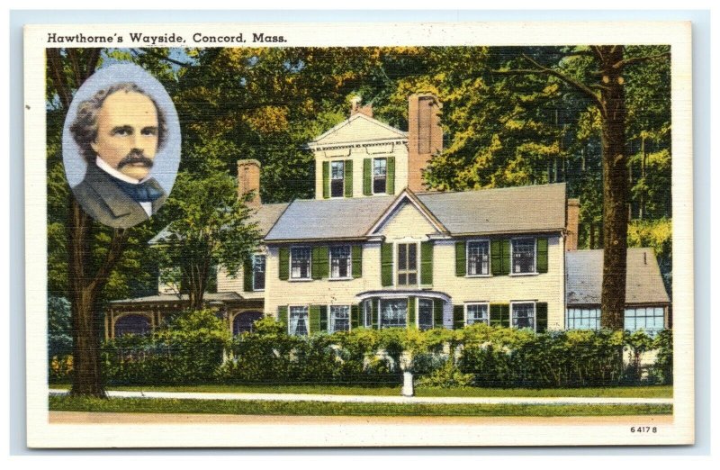 Postcard Hawthorne's Wayside, Concord MA linen G33
