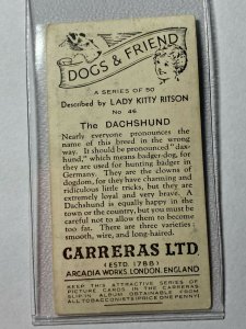 CIGARETTE CARD - CARRERAS DOGS & FRIEND #46 THE DACHSHUND  (UU243)