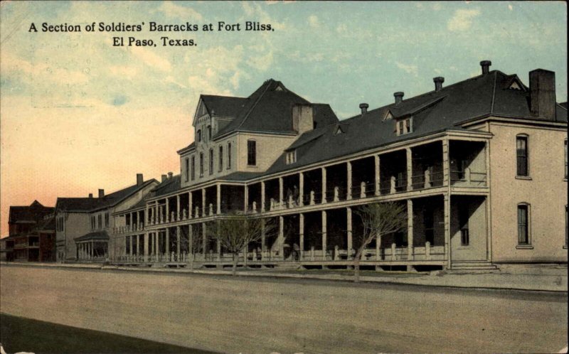 El Paso TX Soldiers Barracks Fort Bliss c1910 Postcard