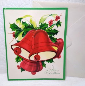 Christmas Greeting Card Jingle Bells Diecut Foldout Mid Century Holiday Holly