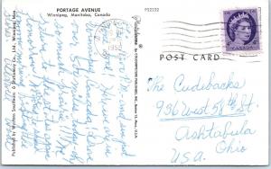 WINNIPEG, MAN  CANADA  PORTAGE AVE STREET SCENE  1958   Cars  Postcard