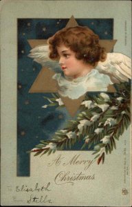 Christmas Little Girl Angel Star Border Pre-1910 Vintage Postcard