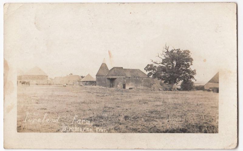 Kent; Foreland Farm, Brabourne, Kent RP PPC Ashford 1909 PMK, Shows Oast House