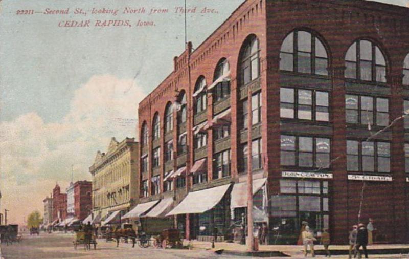 Iowa Cedar Rapids Second Street Looking North From Third Avenue 1909