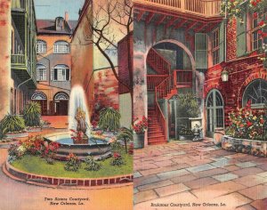 NEW ORLEANS, LA Louisiana BRULATOUR~TWO SISTERS COURTYARDS Two c1940's Postcards