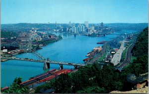 Vtg 1950s Aerial View Golden Triangle Pittsburgh Pennsylvania PA Postcard