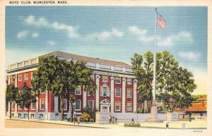 WORCESTER, MA Massachusetts  BOYS CLUB~Large Flag c1940's Tichnor Linen Postcard