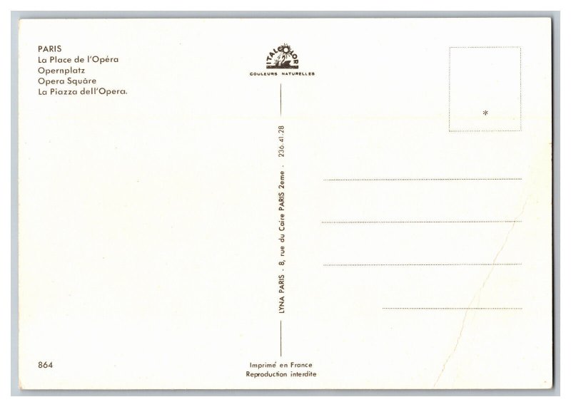 Opera Square Paris France Postcard Continental View Card 