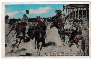 Cowboy Race With Wild Broncos, Cheyenne Frontier Days, Wyoming, 1927 Postcard