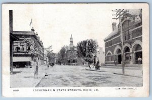 1908 DOVER DELAWARE LOCKERMAN & STATE STREETS ANTIQUE POSTCARD